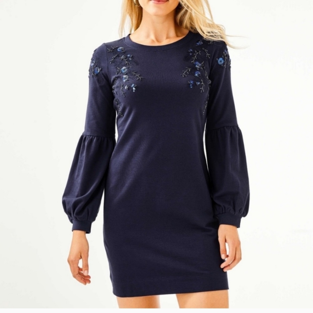 Lilly Pulitzer Bartlett Sequin Embroidered Dress Onyx NWT $178 Medium